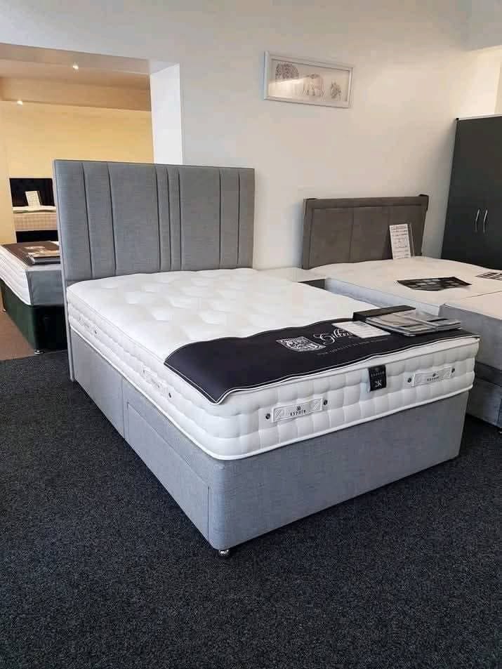 Gillespie Grey Upholstered Divan Bed with Mattress