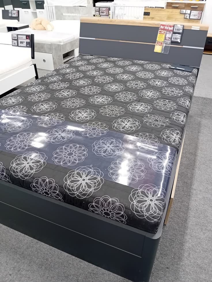 Modern Gray Platform Bed Frame with Headboard