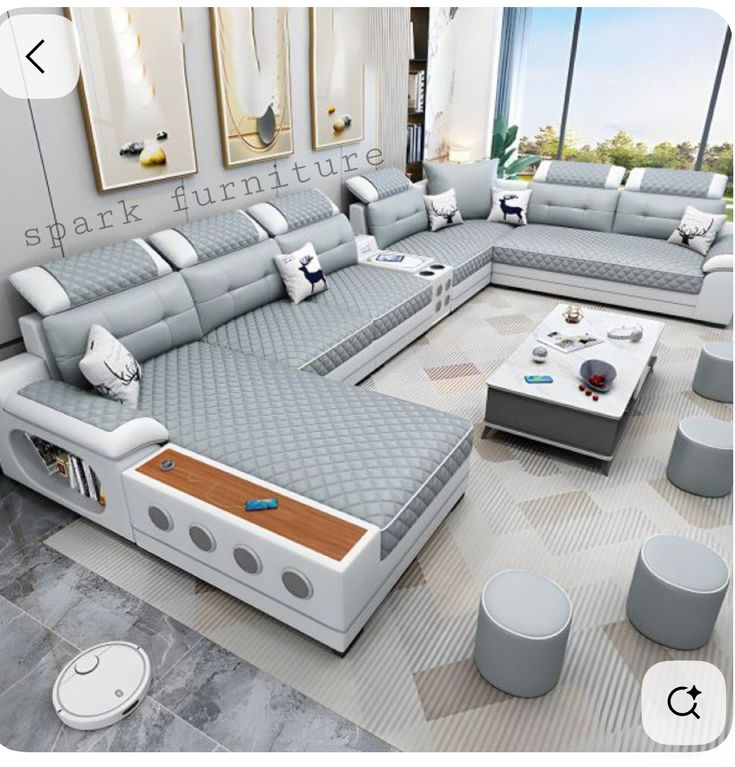 Spark Furniture Modern U-Shaped Sectional Sofa with Bluetooth Speakers