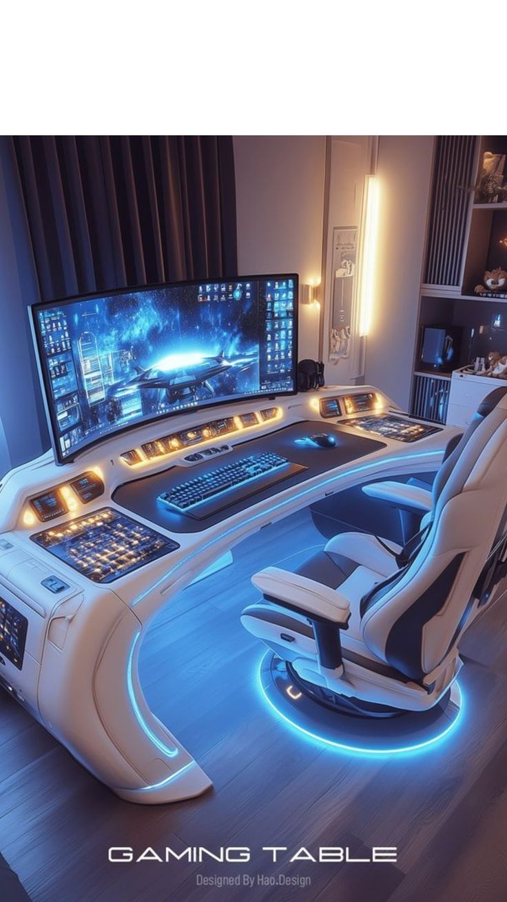 Hao.Design Futuristic Sci-Fi Gaming Desk and Ergonomic Chair Set
