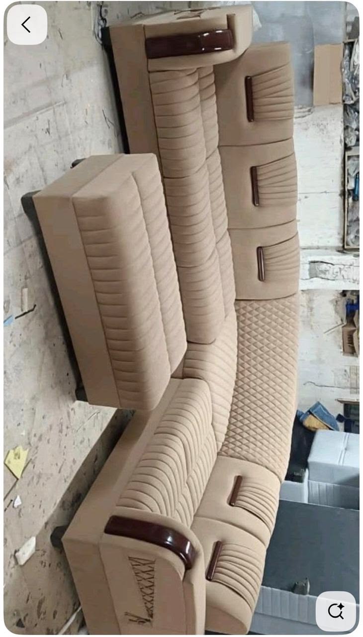 Modern Beige Tufted Sectional Sofa with Ottoman