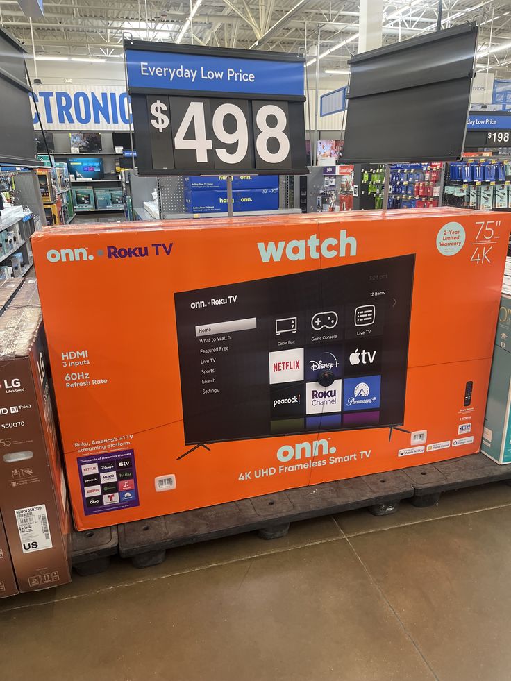 onn. 75 Inch 4K UHD Frameless Roku Smart TV