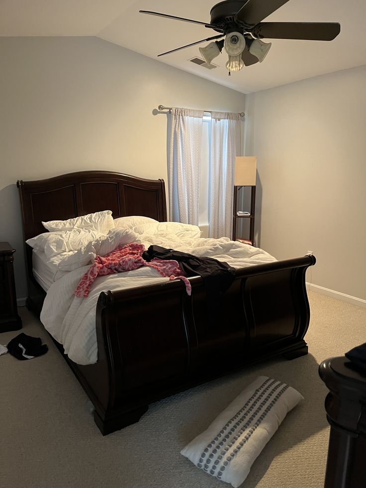 Classic Dark Wood Sleigh Bed Frame - Queen Size