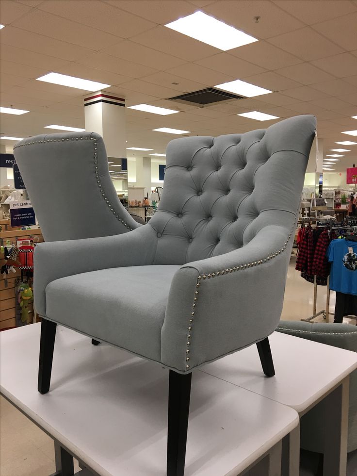 Tufted Wingback Accent Chair with Nailhead Trim - Light Grey