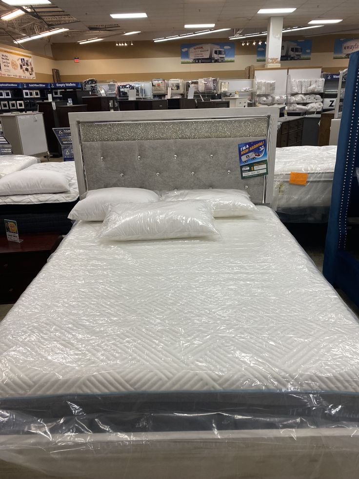 Glam Tufted Upholstered Queen Bed Frame with Crystal Accents
