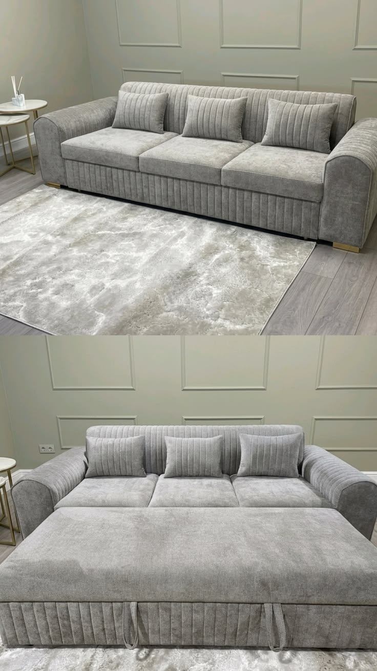 Modern Grey Channel-Tufted Convertible Sleeper Sofa
