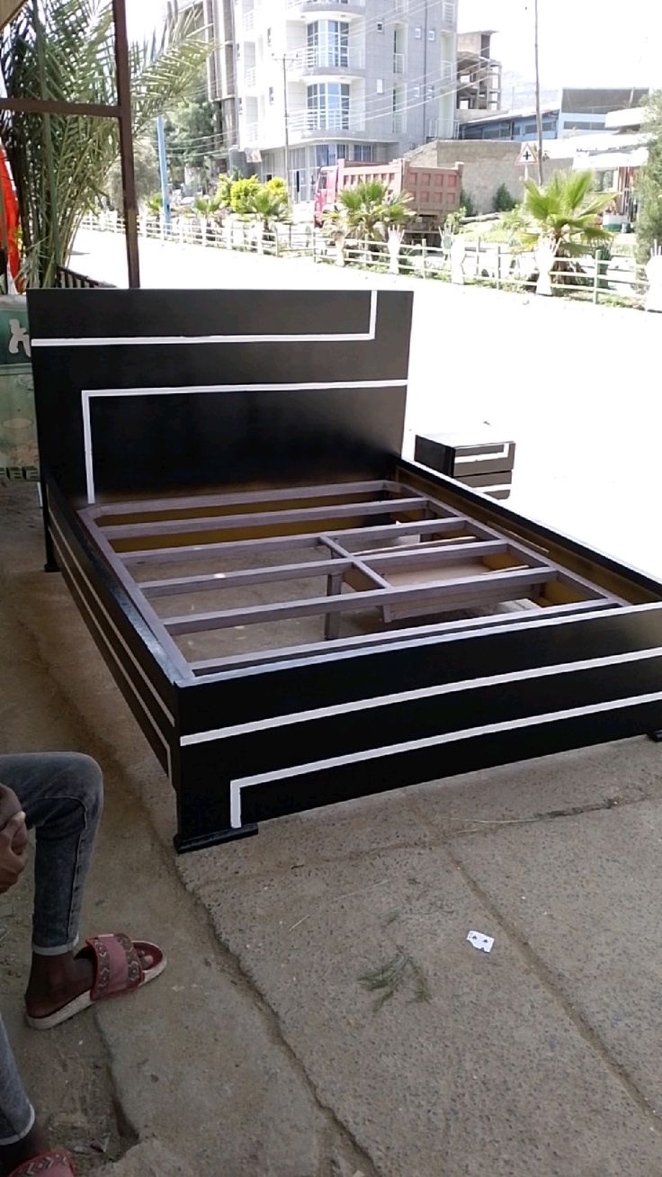 Modern Black and White Wooden Queen Bed Frame