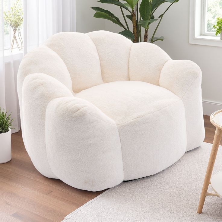 Faux Fur Bean Bag Sofa Chair With Pull Ring And Non Slip Base