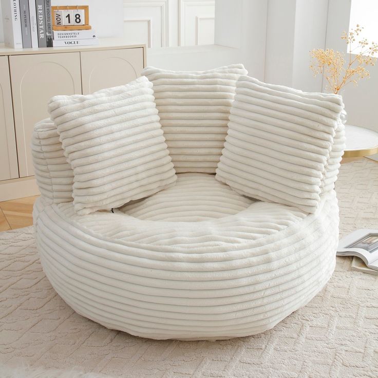 GDFStudio Helena Modern Corduroy Upholstered Bean Bag Chair With 3 Pillows, Beige