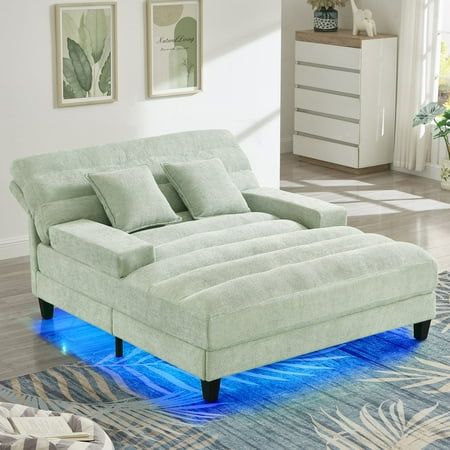 Llinc Store 57-inch Chenille Upholstered Sleeper Chaise Lounge with LED Lighting
