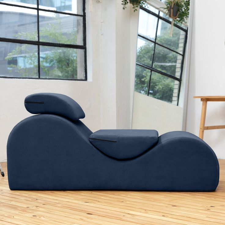 Luvu Lounger Elegant Chaise Lounge Chair For Yoga, Exercise, Stretching, Massage And More Fabric Ink Blue Velvet