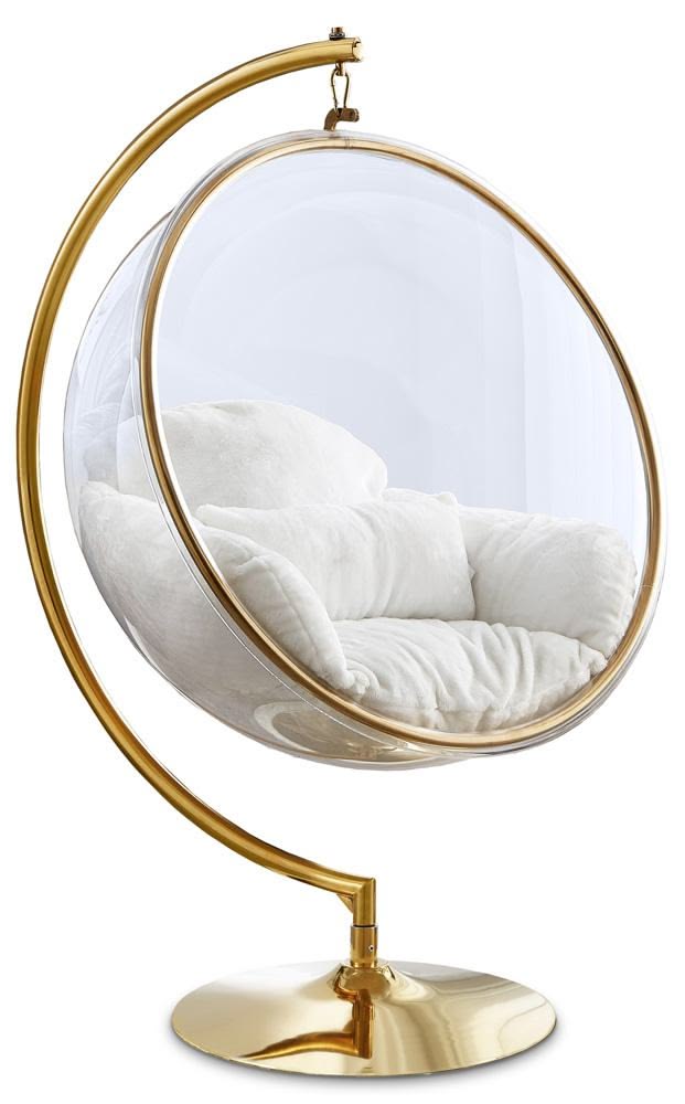 Meridian Furniture Luna White Faux Fur Acrylic Swing Accent Chair