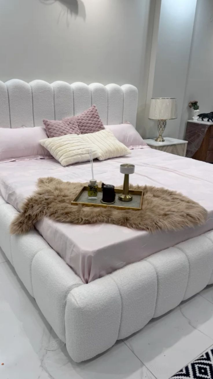Minimalist Channel-Tufted Bouclé Bed Frame